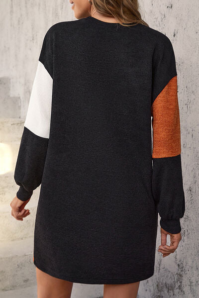 Heidi-Mode | Farbblock Abgesetzte Schulter Mini Kleid