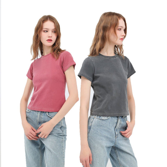 Heidi Mode | Schillerndes altes kurzes T-Shirt mit Färbung