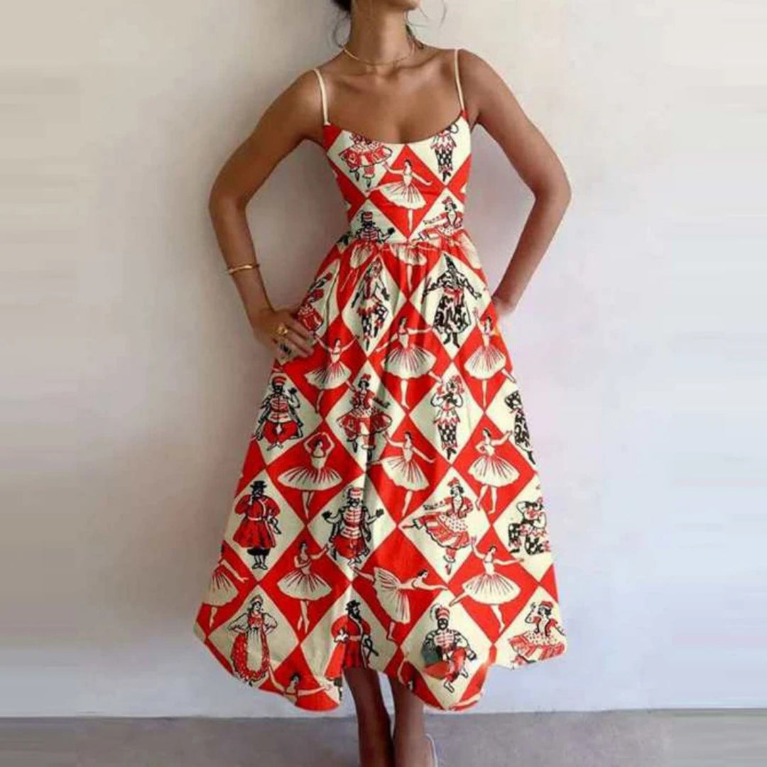 Heidi Mode | Einfarbiges Kleid mit U-Ausschnitt und Strapsen