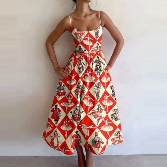 Heidi Mode | Einfarbiges Kleid mit U-Ausschnitt und Strapsen
