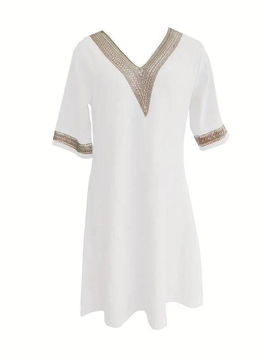 Guipure Spitzen V Ausschnitt Kleid