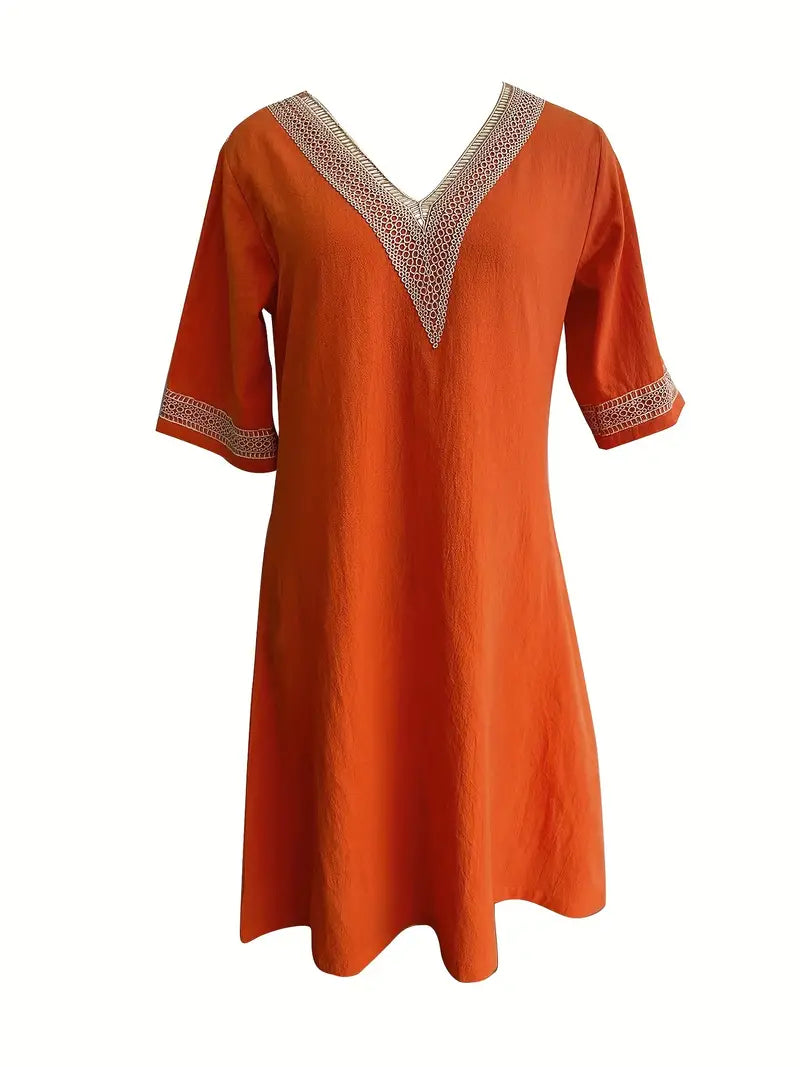 Guipure Spitzen V Ausschnitt Kleid