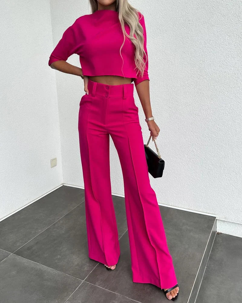 Heidi-Mode | Eleganter Damen Zweiteiler mit Schlaghose und Crop Top