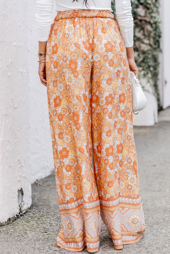 Orange Krawatte Taille Boho Floral Wide Leg Hose