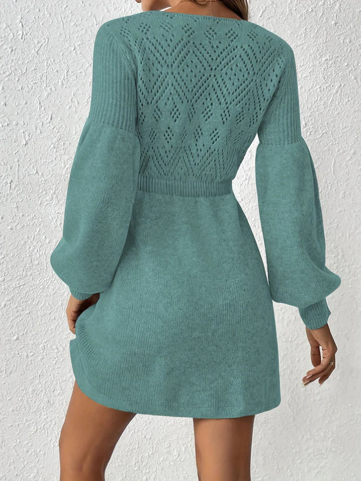 Heidi-Mode | Elegante Strick Augen Kleid mit Eingeschränkter Taille für Frauen