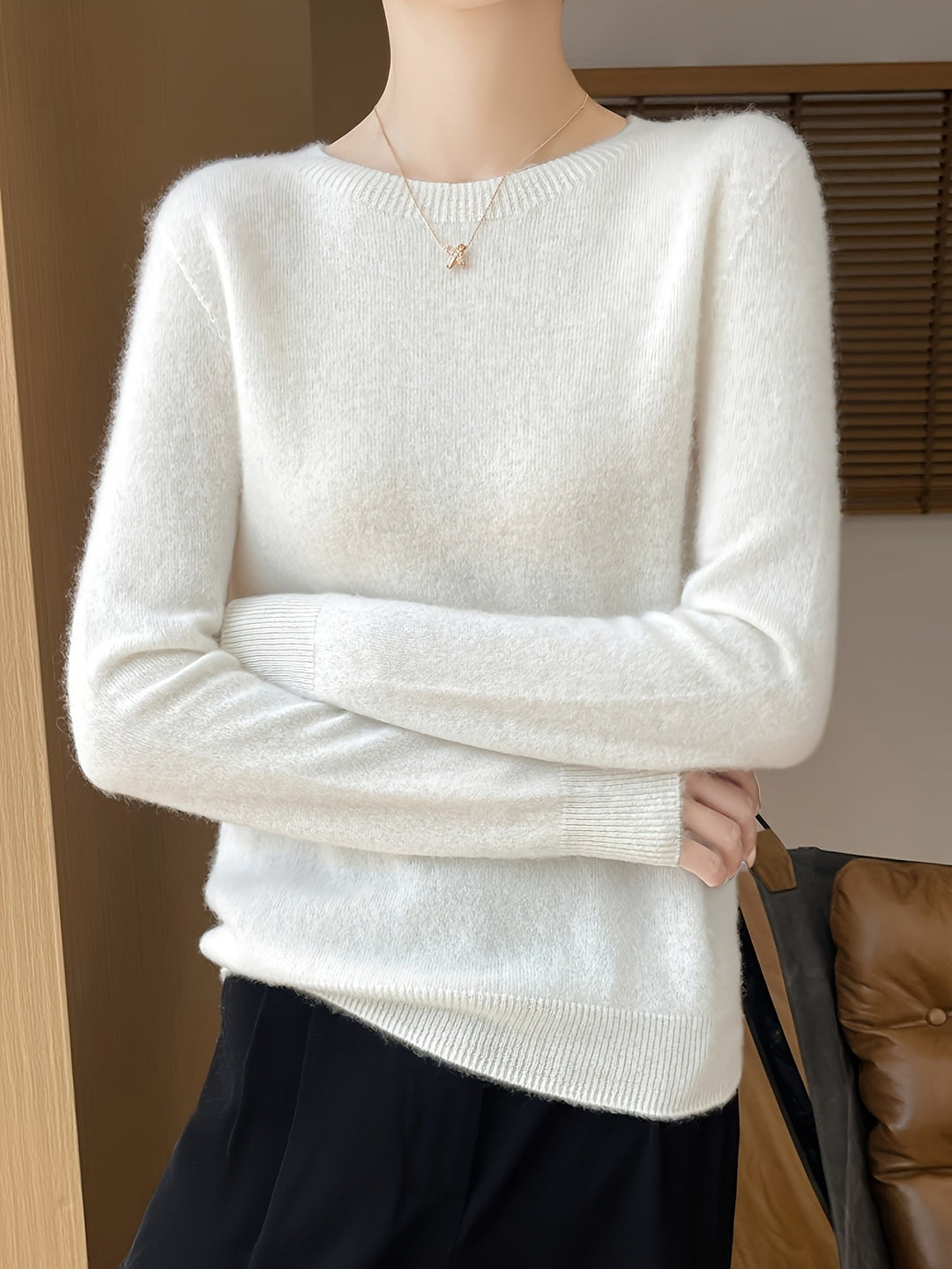 Heidi-Mode | Wolle Shearling Pullover Kleid mit Rundhalsausschnitt und Mittlerem Stretch für Frauen