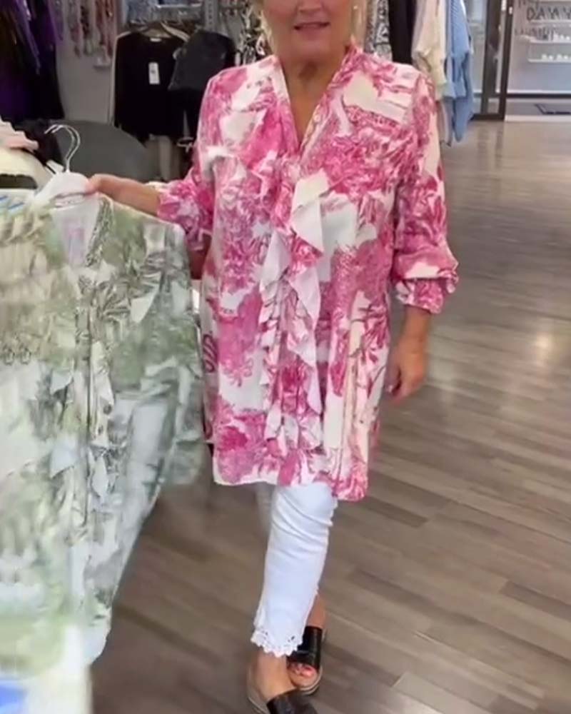 Heidi-Mode | Lässige Bluse mit Dezent Bedruckten Rüschen
