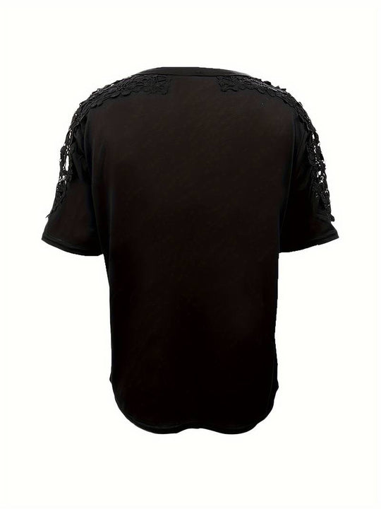 Heidi-Mode | Unifarbenes Rundhals-T-Shirt Mit Spitze Naht