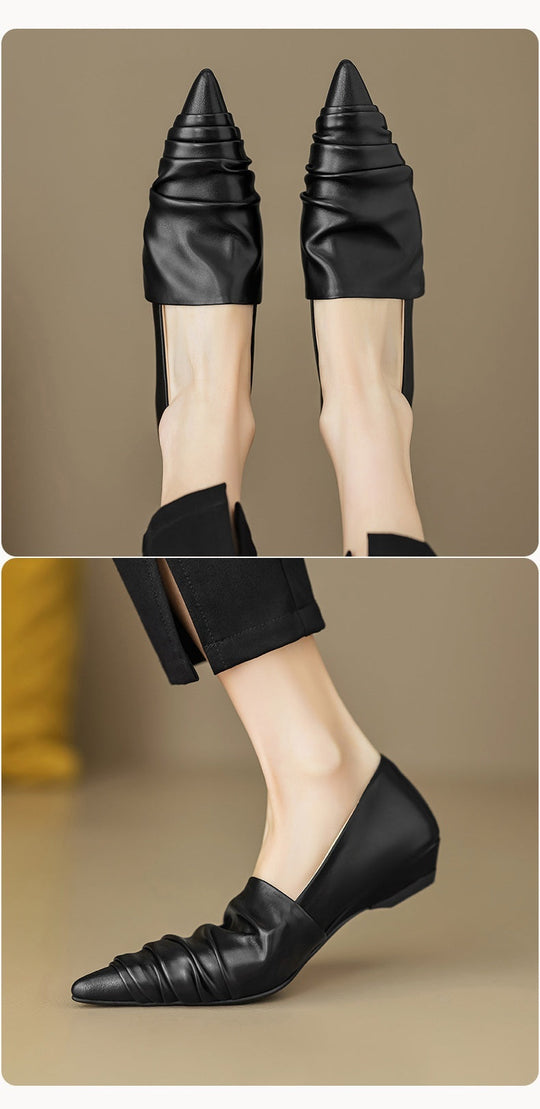 Heidi-Mode | Spitzenzehen Niedriger Absatz Flache Schuhe Schwarz Cremegelb Weiß