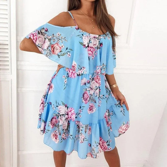Heidi-Mode | Flower pattern summer dress with gathered straps