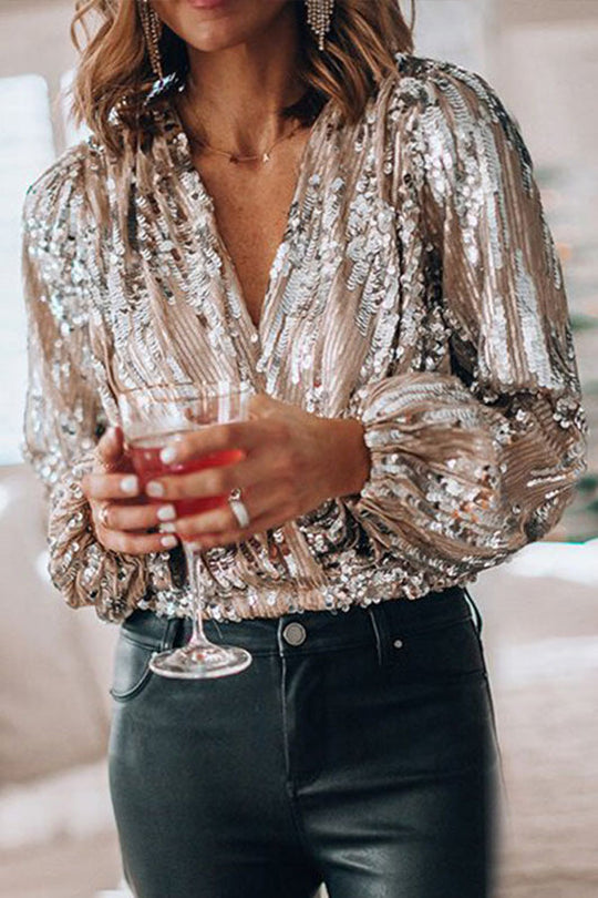 Heidi-Mode | Glitzer Bluse mit V-Ausschnitt Wien