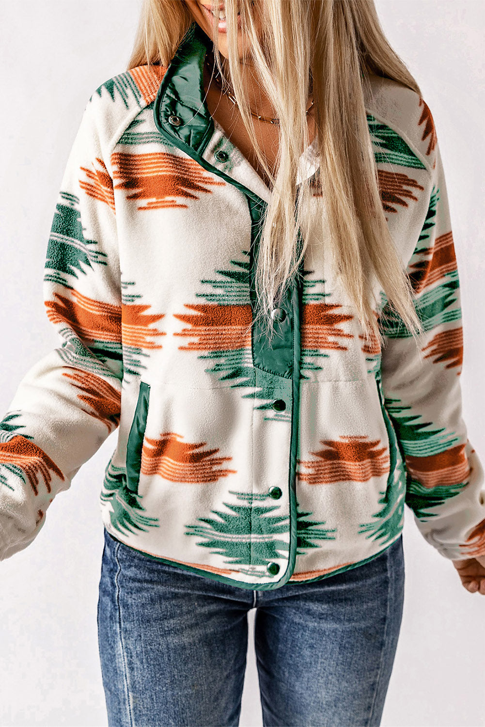 Western Aztec Fleecejacke Mit Druckknöpfen