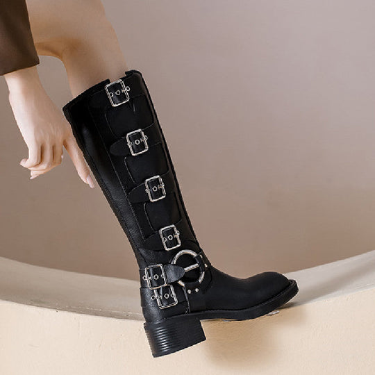 Heidi-Mode | Frauen Sommer Gürtel Schnalle Chunky Absatz Martin Stiefel