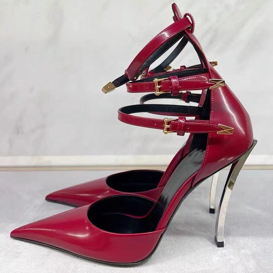 Heidi-Mode | Damenmode Spitz Patentreisen Flache Feine High-Heels Sandalen