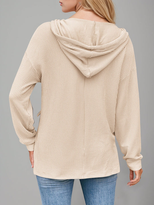 Heidi-Mode | Double Take Kordelzug Fallende Schulter Lange Ärmel Hoodie