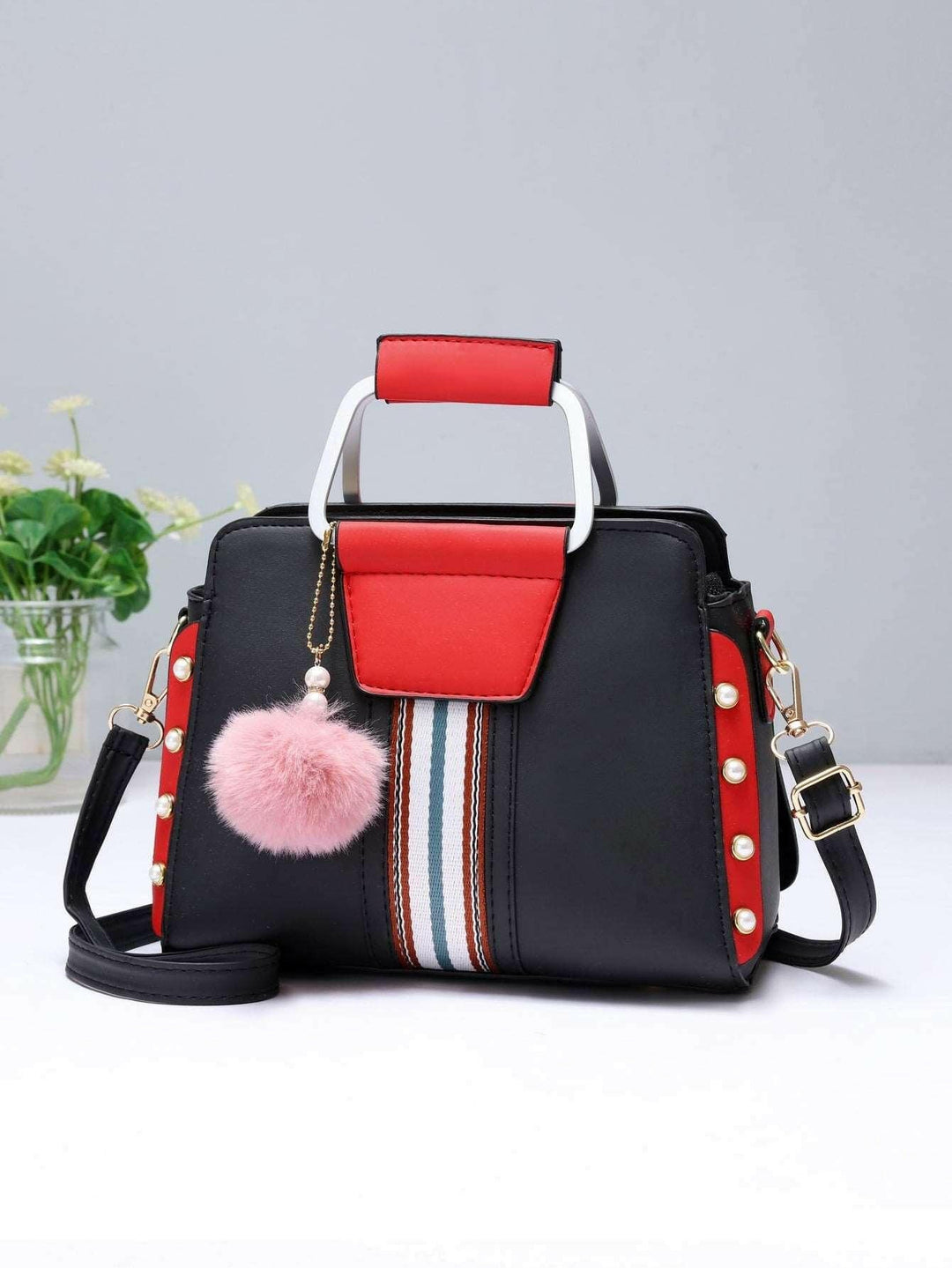 Heidi-Mode | Chic Quadrat Tasche In Helles Grün Polyester mit Verspielt Pom