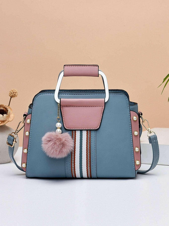 Heidi-Mode | Chic Quadrat Tasche In Helles Grün Polyester mit Verspielt Pom
