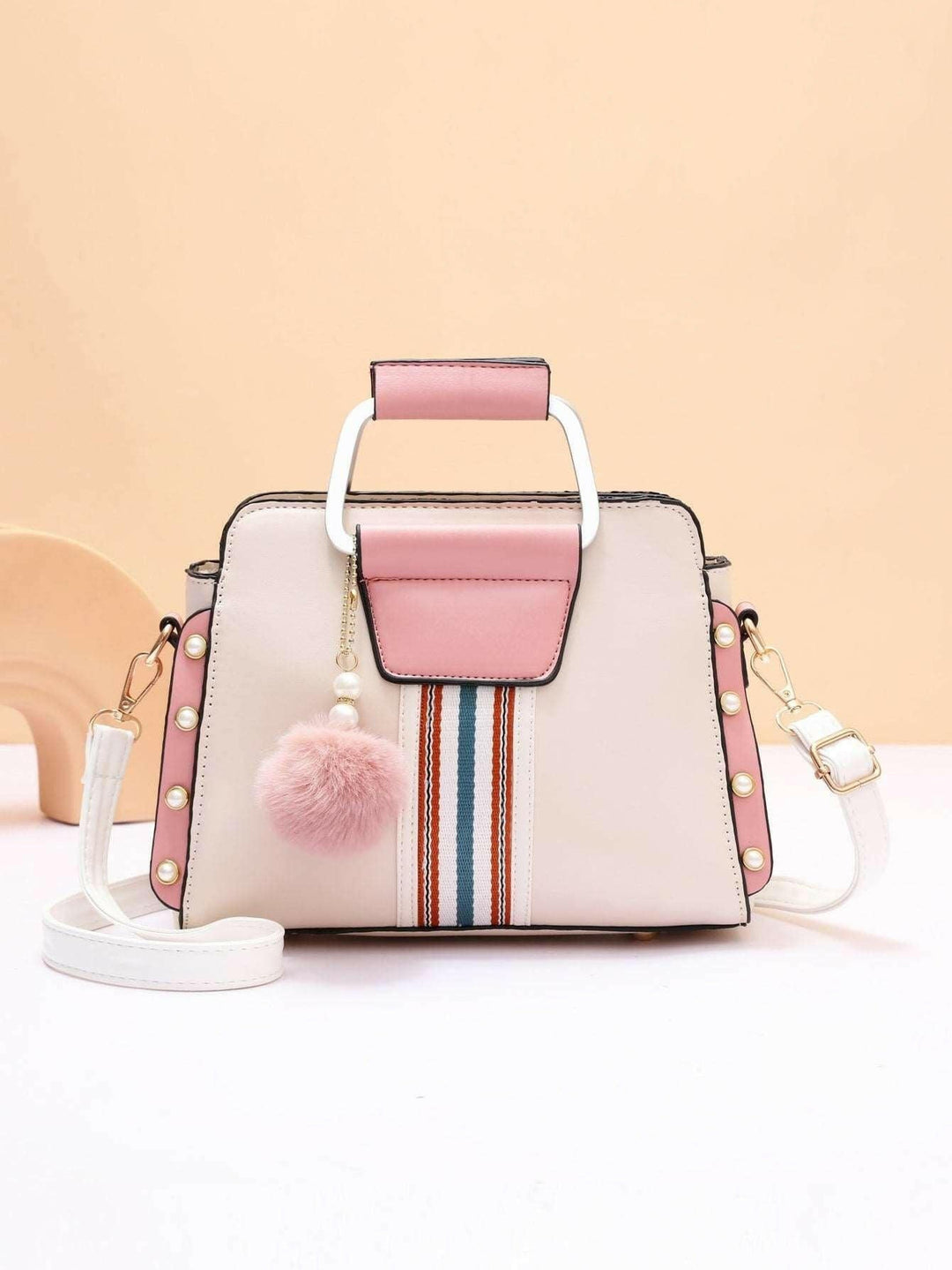 Heidi-Mode | Chic Quadrat Tasche In Helles Grün Polyester mit Verspielt Pom