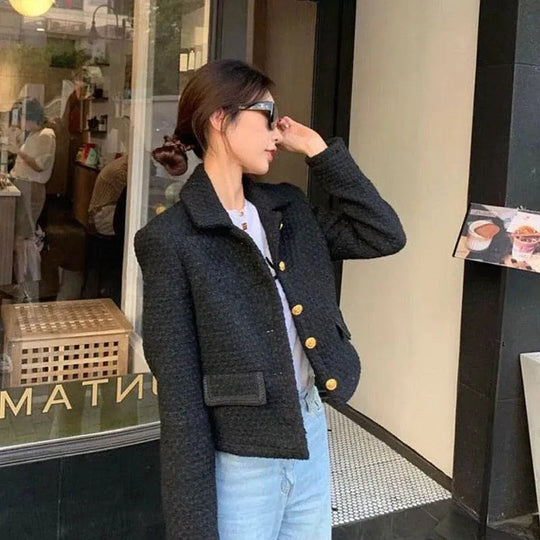 Heidi-Mode | Chic Vintage Cropped Tweed Jacke Frauen