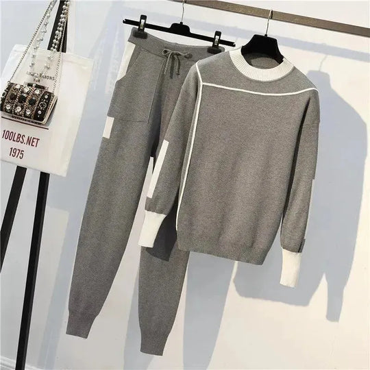 Heidi-Mode | Damen Freizeit Gestreift Zwei Teilig Pullover Satz