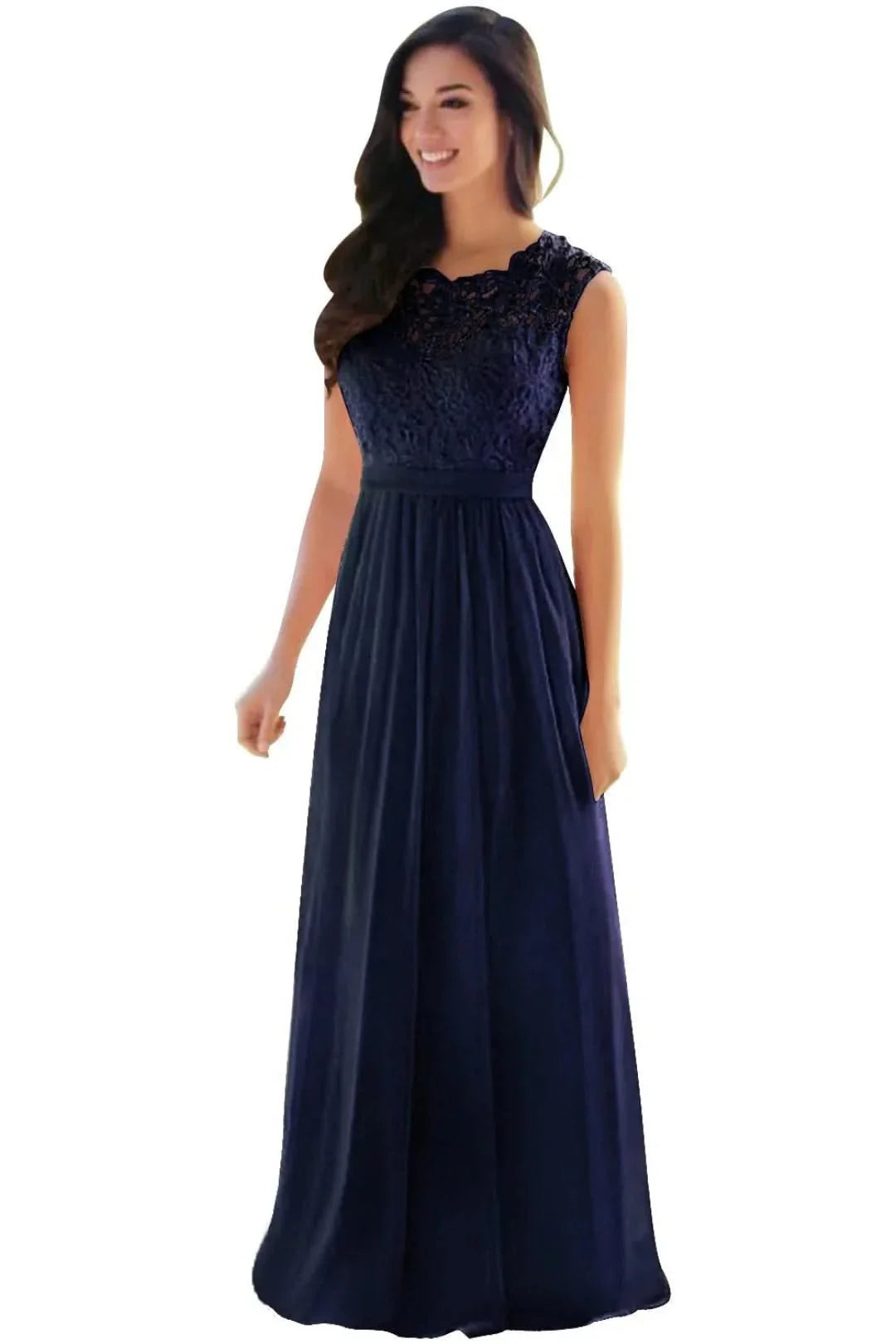 Heidi-Mode | Chiffon Brautjungfernkleid mit Herz Ausschnitt, Fußlänge