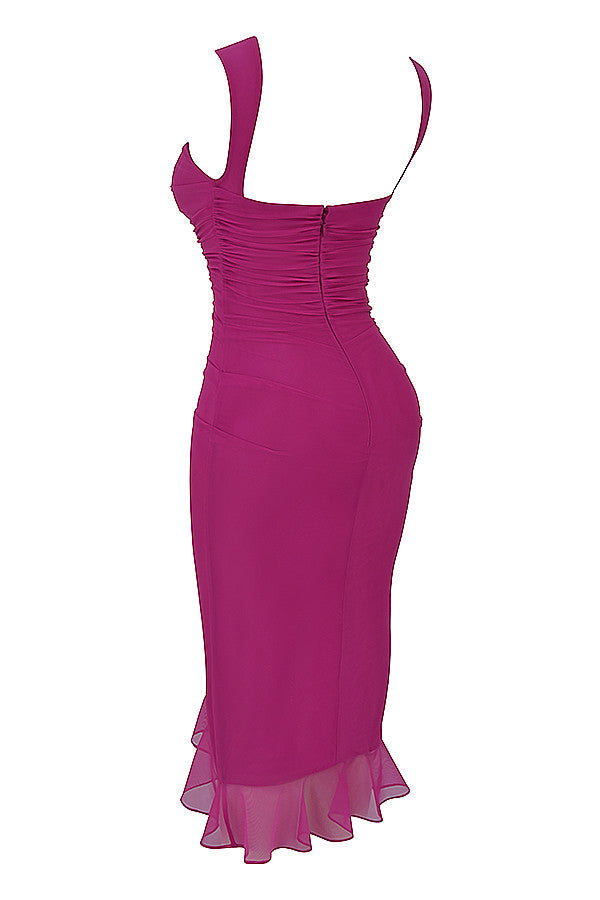 Heidi-Mode | Mistress Rocks Magenta Midi-Kleid mit Rüschen