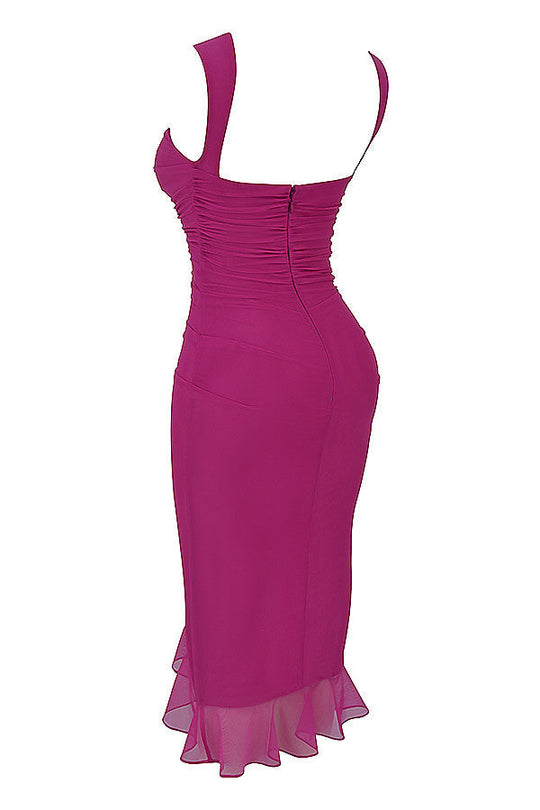 Heidi-Mode | Mistress Rocks Magenta Midi-Kleid mit Rüschen