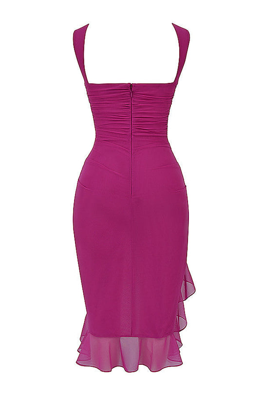 Heidi-Mode | Mistress Rocks Magenta Midi-Kleid mit Rüschen