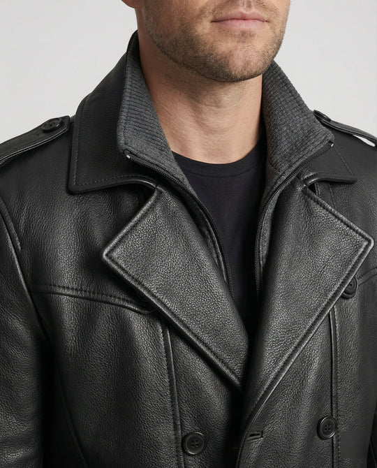 Heidi-Mode | Doppelreihiger Leder-Trenchcoat Herren