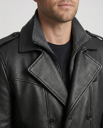 Heidi-Mode | Doppelreihiger Leder-Trenchcoat Herren