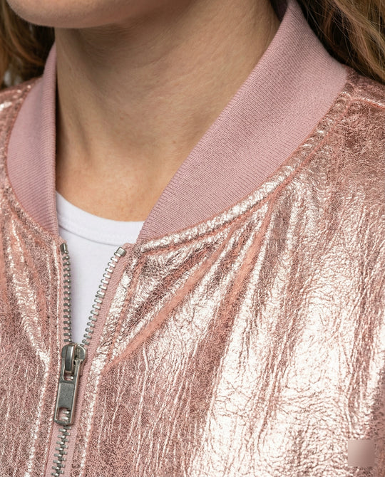 Damen Glänzende Bomberjacke mit Reißverschluss Heidi-Mode