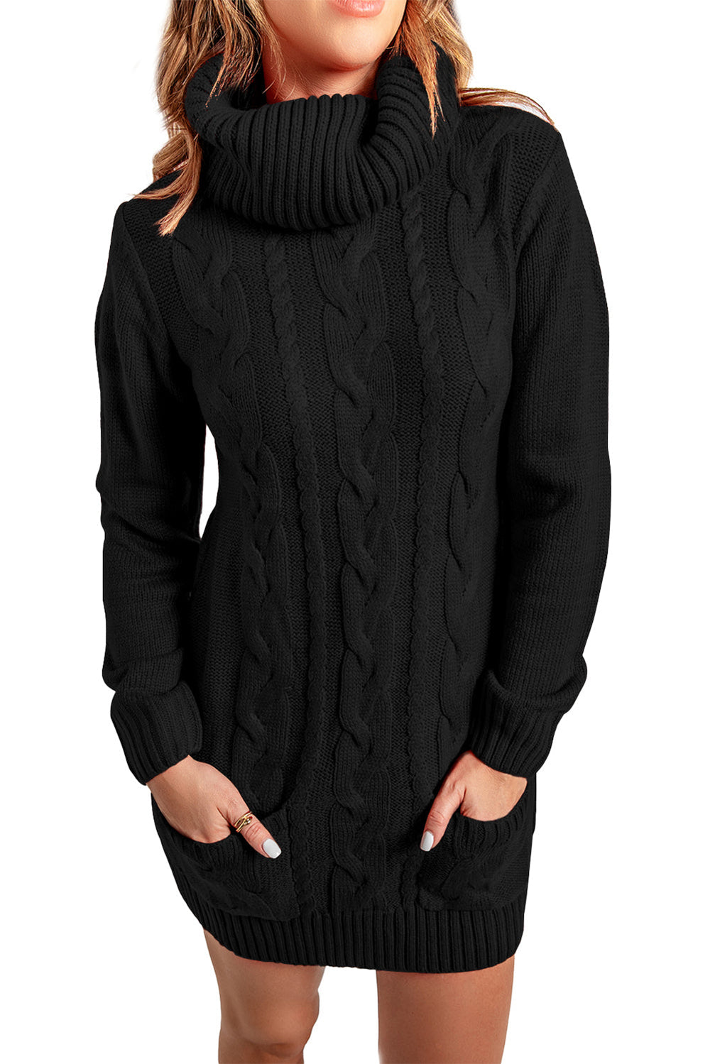 Cowl Neck Kabel Pullover Kleid