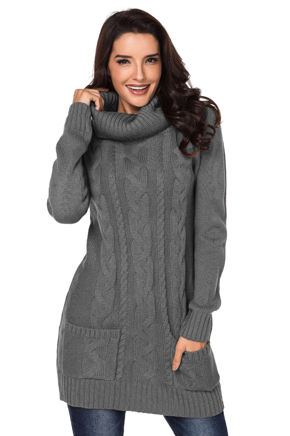 Cowl Neck Kabel Pullover Kleid