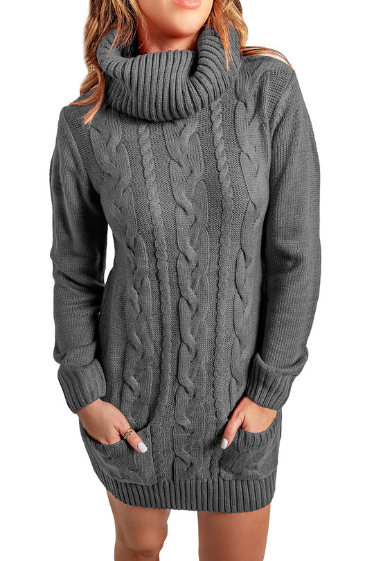 Cowl Neck Kabel Pullover Kleid