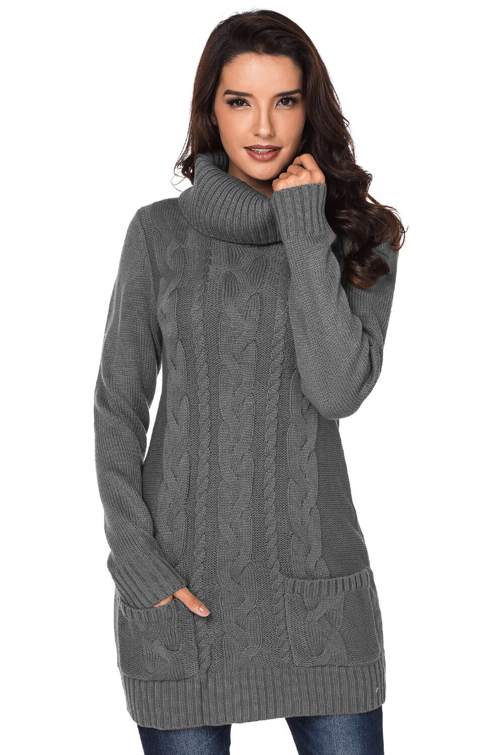 Cowl Neck Kabel Pullover Kleid