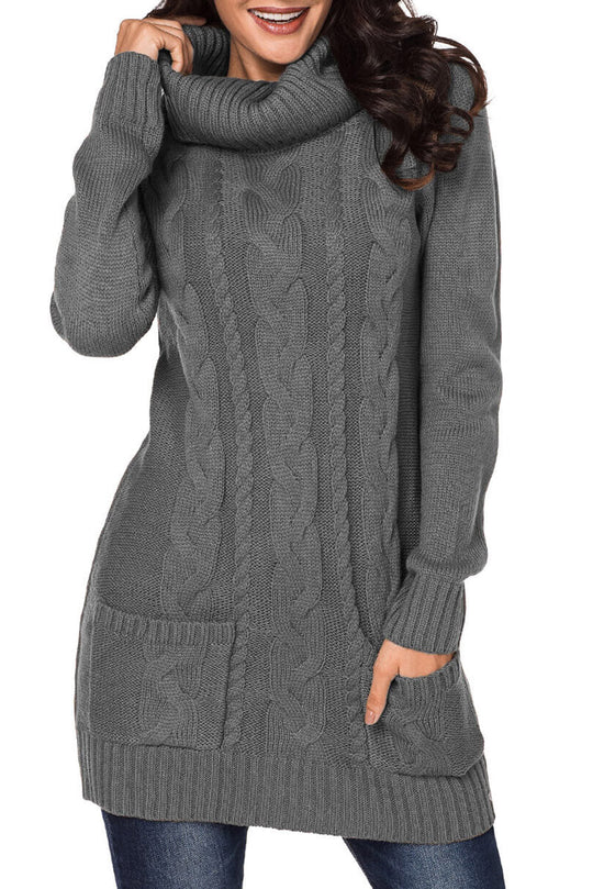 Cowl Neck Kabel Pullover Kleid