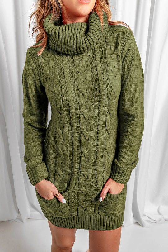 Cowl Neck Kabel Pullover Kleid