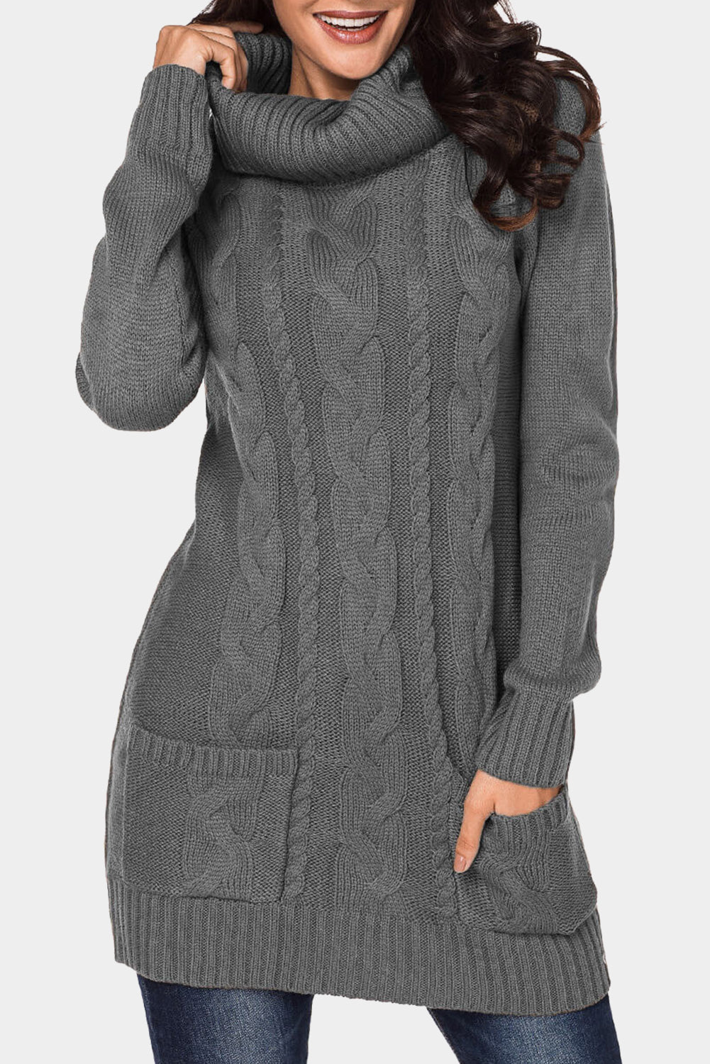 Cowl Neck Kabel Pullover Kleid