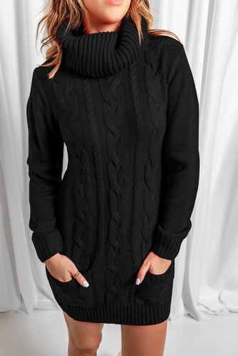 Cowl Neck Kabel Pullover Kleid