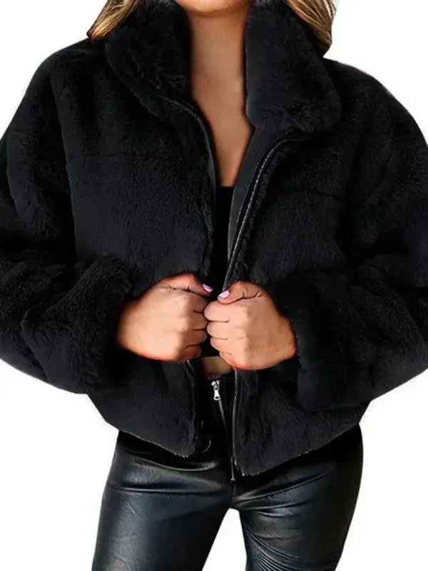 Heidi-Mode | Gemütliche Lockere Damen Crop Fleece Jacke