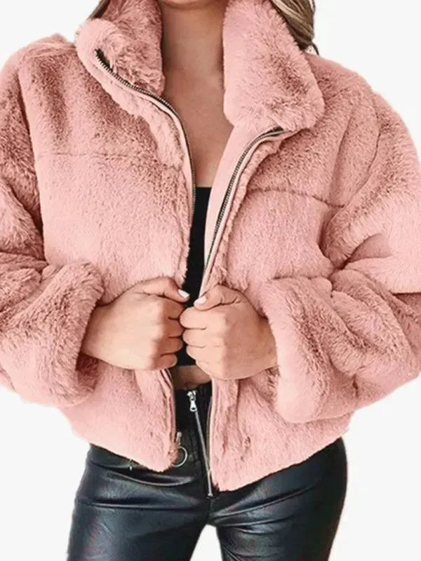 Heidi-Mode | Gemütliche Lockere Damen Crop Fleece Jacke