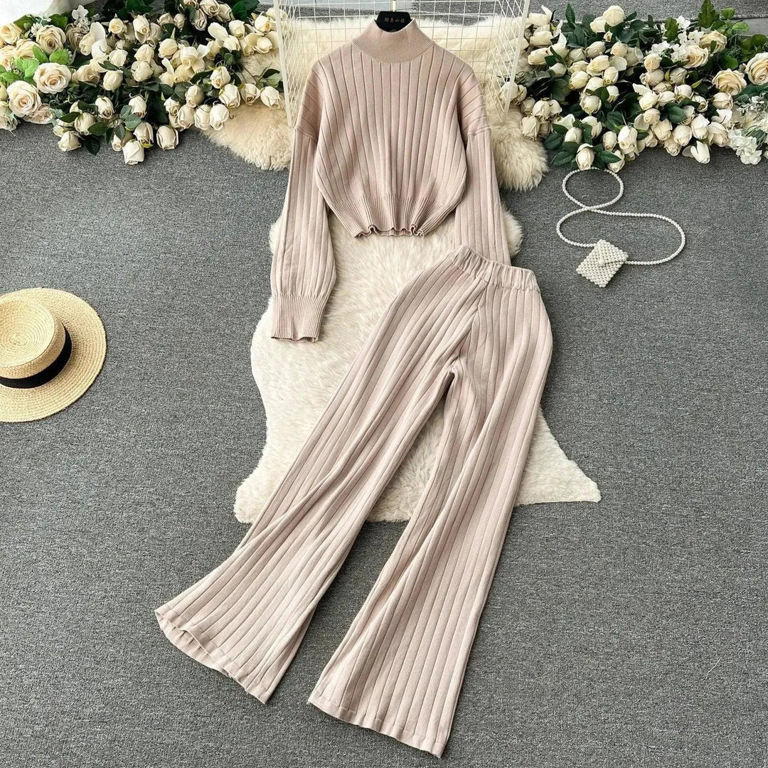 Heidi-Mode | Frauen Freizeit Ribbed Zwei Teiliges SweatSatz