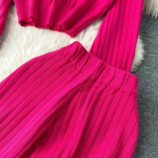 Heidi-Mode | Frauen Freizeit Ribbed Zwei Teiliges SweatSatz