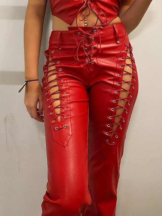 Heidi-Mode | Cutout Schnürung Pu Lederhose
