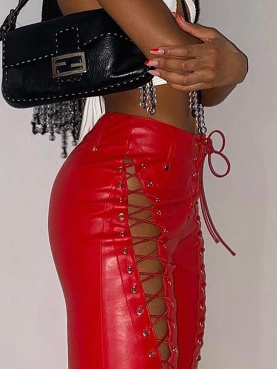 Heidi-Mode | Cutout Schnürung Pu Lederhose