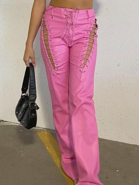 Heidi-Mode | Cutout Schnürung Pu Lederhose