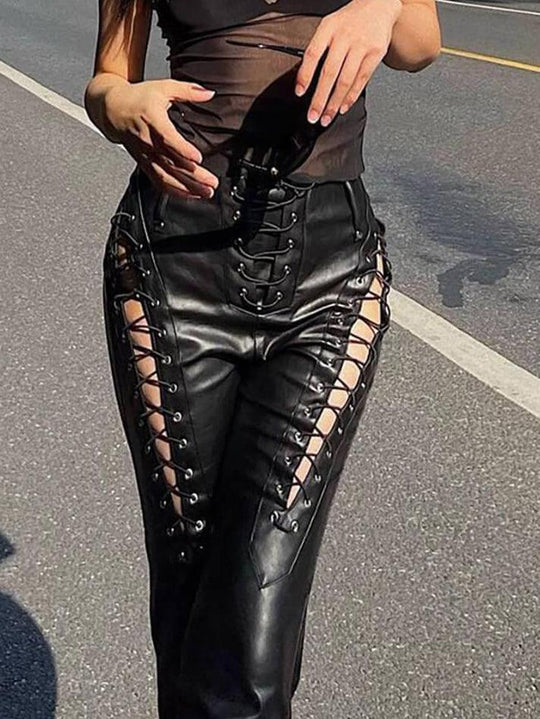 Heidi-Mode | Cutout Schnürung Pu Lederhose