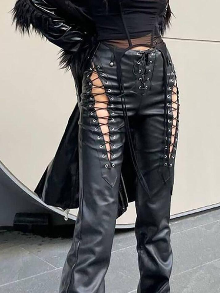 Heidi-Mode | Cutout Schnürung Pu Lederhose