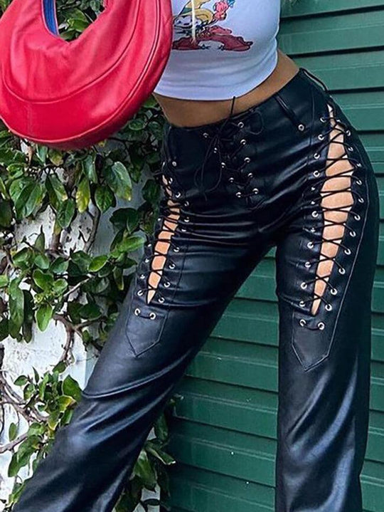 Heidi-Mode | Cutout Schnürung Pu Lederhose