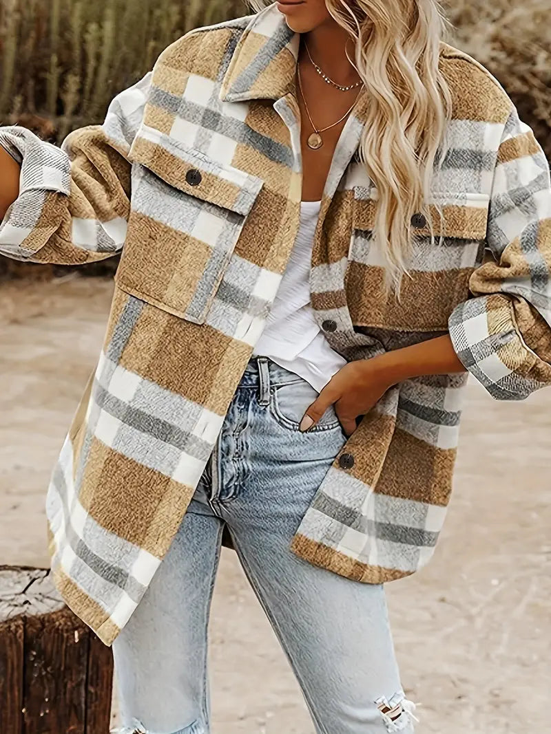 Elegante kariert Blazer mit Knöpfen und langen Ärmeln